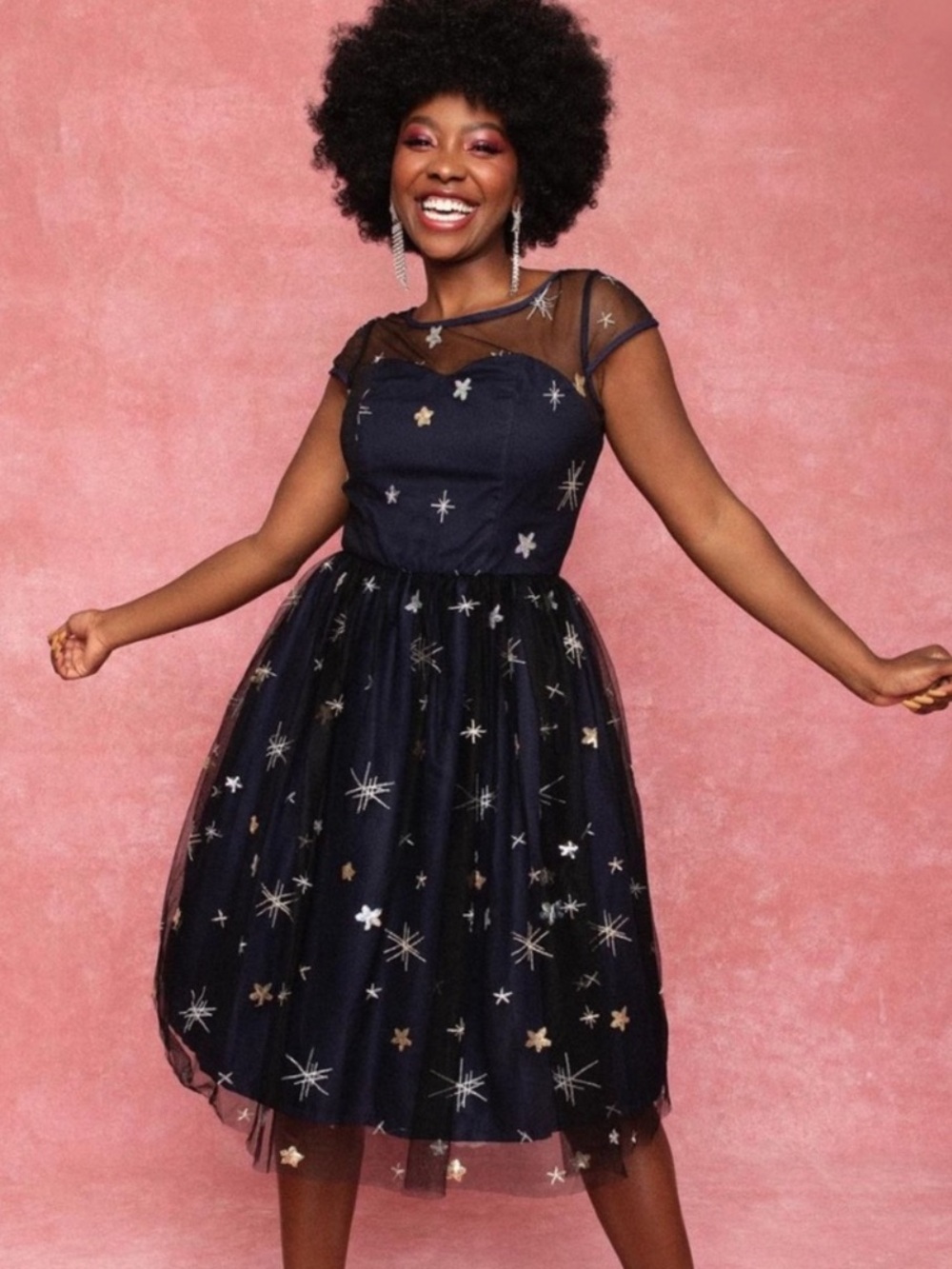 Magnolia Place 1950s Midnight & Sparkling Stars Melissa Swing Dress Size 2X